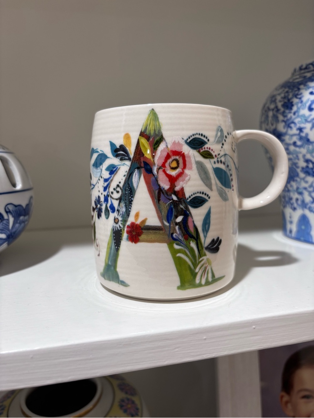 Anthropologie Starla M. Halfmann Monogram Floral Letter "A" Coffee Mug Cup - Picture 2 of 5
